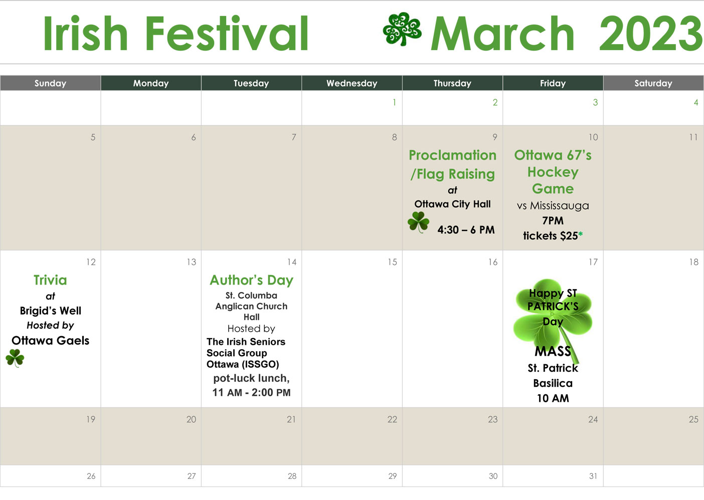Irish Society of the National Capital Region Event Calendar